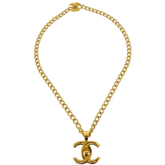 Auth Chanel Turnlock Charm Gold Chain Necklace - Picture 1 of 4